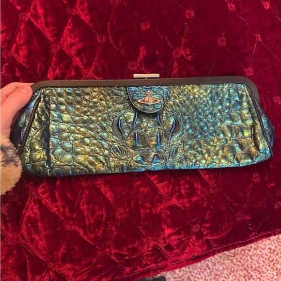 Vivienne Westwood metallic Green Clutch alligator skin rare! - Picture 3 of 8